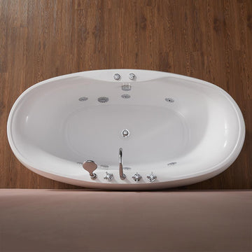 71" Acrylic Oval Whirlpool Water Massage Freestanding Bathtub in White
